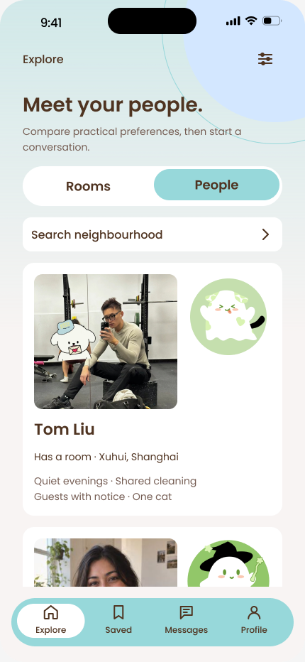 Explore roommates interface