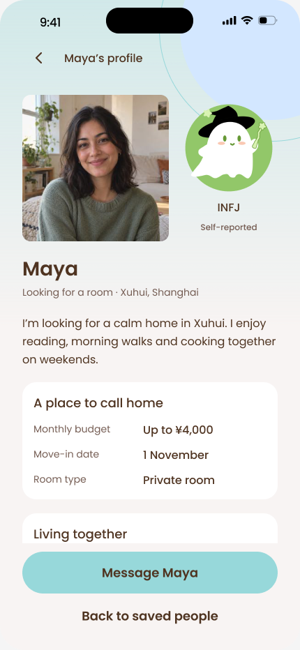 Maya profile screen